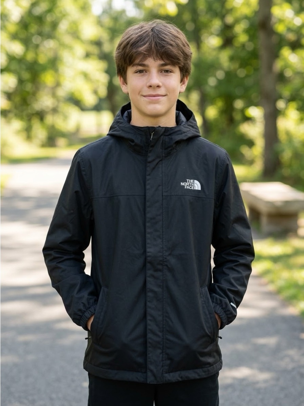 THE NORTH FACE Boys XL 14/16 Black DRYVENT Waterproof Hooded Rain Jacket